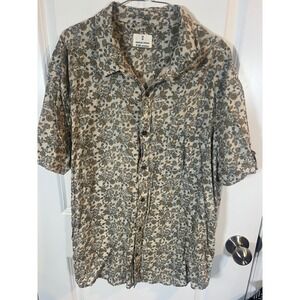 Mutual Weave Mens Button Down Shirt Floral Linen Blend Beige XX-Large